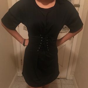 Black casual dress with corset